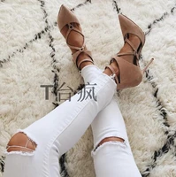 designer pointed toe crisscross strap high heel women pumps fashion cutouts suede stiletto heels free shipping size 34 to 42