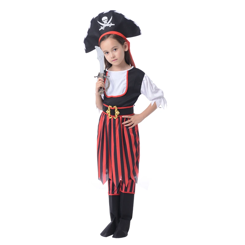 Halloween Striped Girls Skirts Performance Costume Children Cosplay Pirate Clothing Kids Pary Fashion Show Sets With Hat | Тематическая