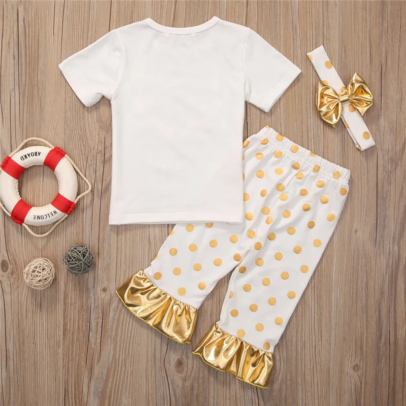 Новинка 2017 комплект одежды hello Deer в золотистый горошек для новорожденных малышей