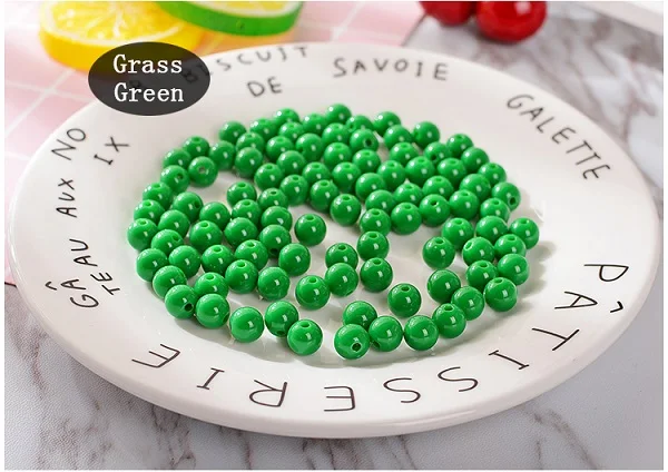 Grass Green 8 мм Пластиковые акриловые массивные бусины Гладкие Круглые свободные бусины для изготовления ювелирных изделий браслет ювелирных изделий Аксессуары для DIY - Цвет: Grass Green