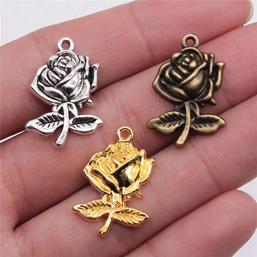 

WYSIWYG 8pcs 25x17mm Rose Pendants Flower Charms Rose Flower Charm Rose Flower Pendants For Jewelry Making