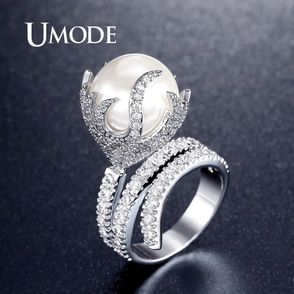UMODE Роскошные обручальные кольца с крупными жемчужинами для женщин геометрические свадебные кольца египетская Мода массивные ювелирные изделия аксессуары UR0327