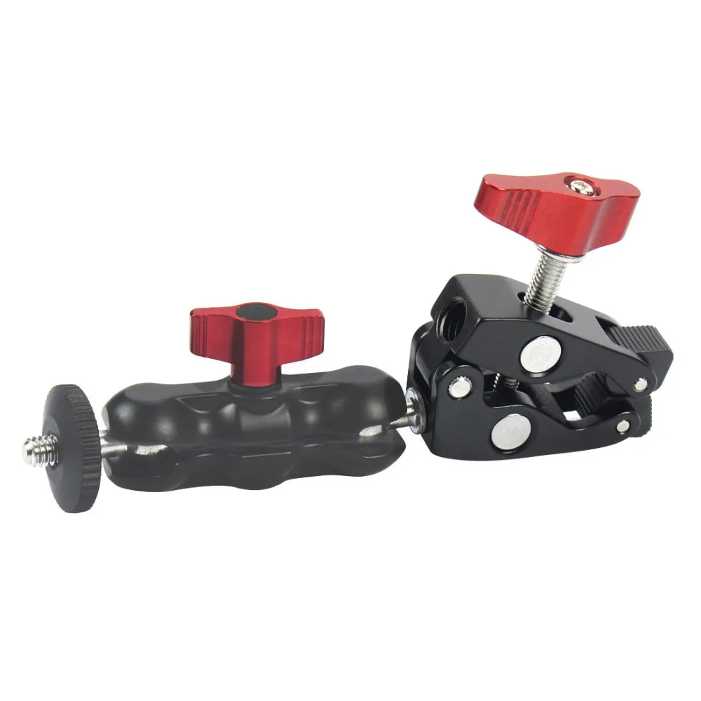 Алюминиевый сплав DSLR камера Magic Arm Dual 1/" шаровая Головка крепление на руль Супер Зажим для горячий башмак монитор штатив
