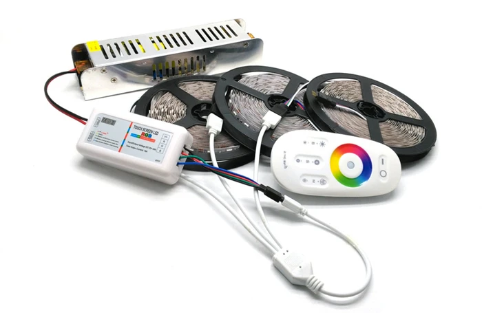 5 м/10 м/15 м/20 М 5050 RGB светодиодные полосы Набор IP20/IP65 Водонепроницаемый с 2,4G сенсорный экран RF пульт дистанционного управления+ 12 В адаптер питания - Испускаемый цвет: 15M 5050 RGB Set