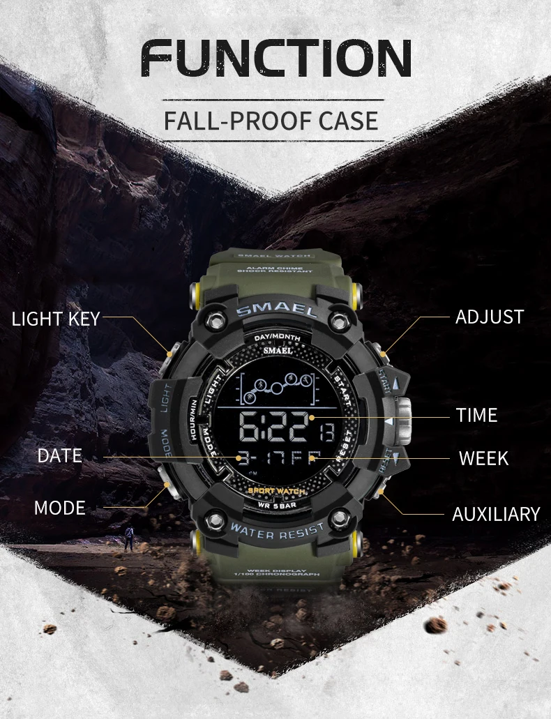 SMAEL Мужские часы военные водонепроницаемые спортивные наручные часы цифровые секундомеры для мужчин 1802 военные часы мужские часы Relogio Masculino