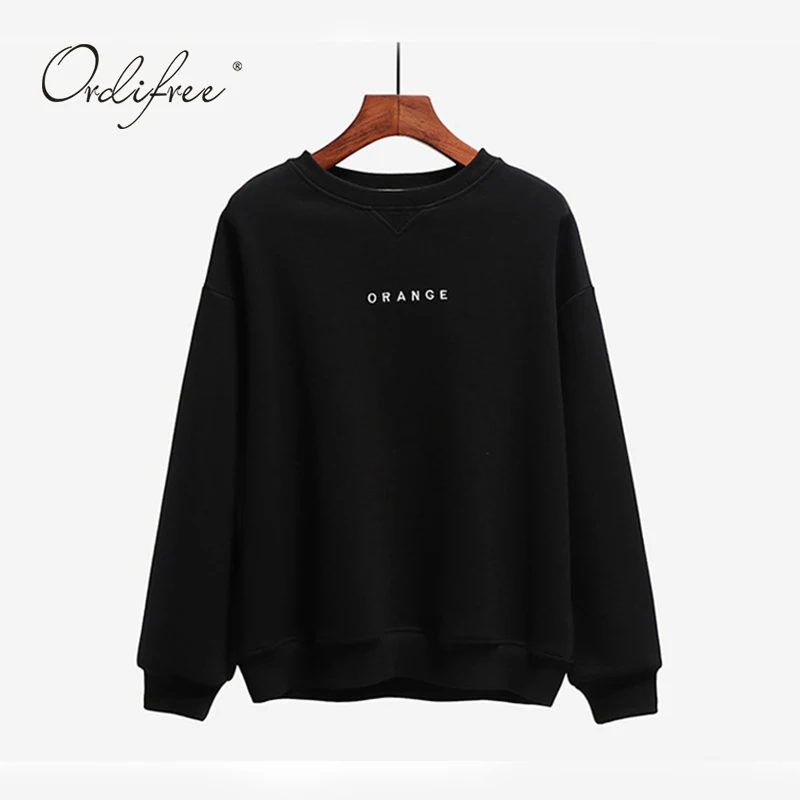 Ordifree Autumn Winter Women Hoodies and Sweatshirt Warm Fleece Letter Print Casual Sweatshirt Pullover