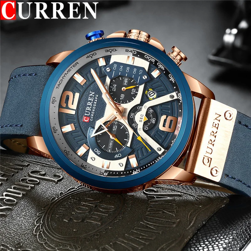Curren, Топ бренд, часы для мужчин, роскошный бренд, кожа, водонепроницаемый хронограф, мужские наручные часы, спортивные мужские часы, новинка, Relogio Masculino 8329