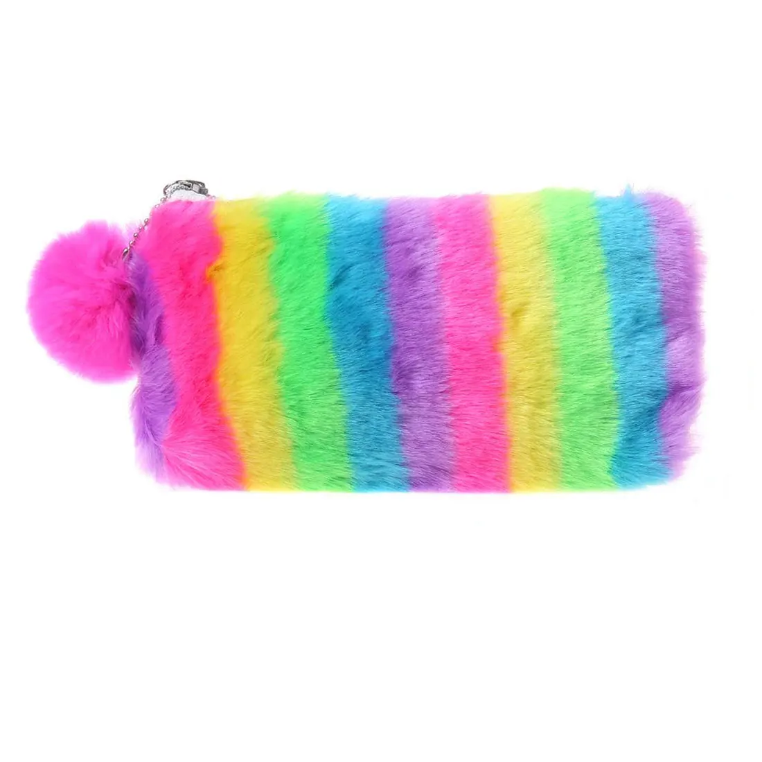 rainbow Kawaii Плюшевые Узкие Цветные радужные карандаши чехол косметичка с меховыми помпонами клатч на молнии для девушек-студенток; школьные принадлежности для хранения косметических принадлежностей, сумка - Цвет: rainbow