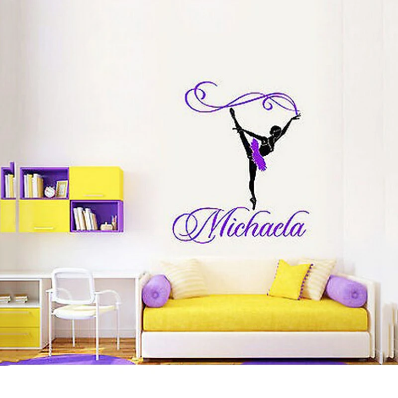 

Name Color Personalized Ballerina Ballet Dancer Wall Stickers Home Decor PVC Wall Art Sticker For Bedroom