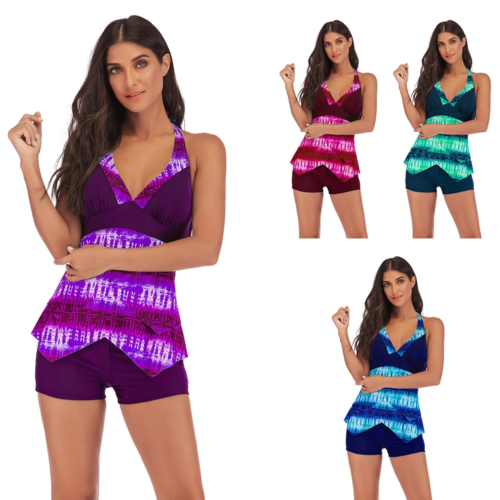 2019 New Plus Size 5XL Swimwear Women Bathing Suits Tankini Set Two Piece Swimsuit Print High Waist Bikinis Swimming | Спорт и