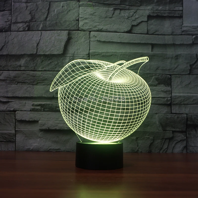 Креативный 3D дизайн apple Красочный ночник 7 цветов USB LED Настольная лампа в подарок