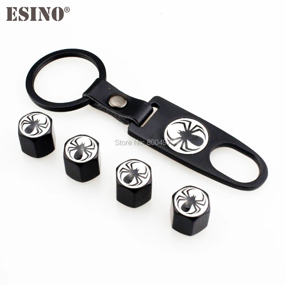 

40x Car Styling Stainless Steel Zinc Alloy Wheel Tire Valve Stems Caps Animal Spider Universal Fit With Mini Wrench Key Chain
