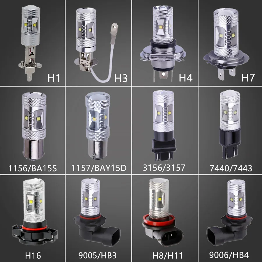 Белый светодиодный автомобильные лампы Cree чипы 1157 BAY15D H3 H4 H7 H11 H16 3156 3157 9005 HB3 9006 HB4 H1 1156 Ba15s R5W P21W 12V 6000K огни