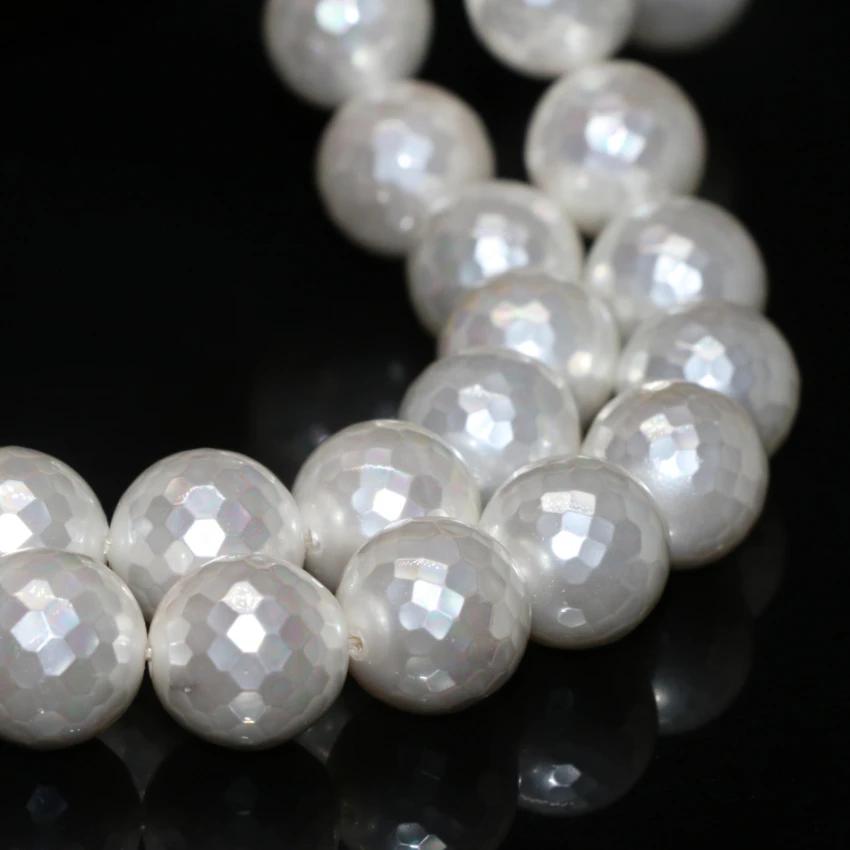 

Best price popular natural white shell pearl 12mm faceted round factory price loose beads women jewelry making 15inch B2269