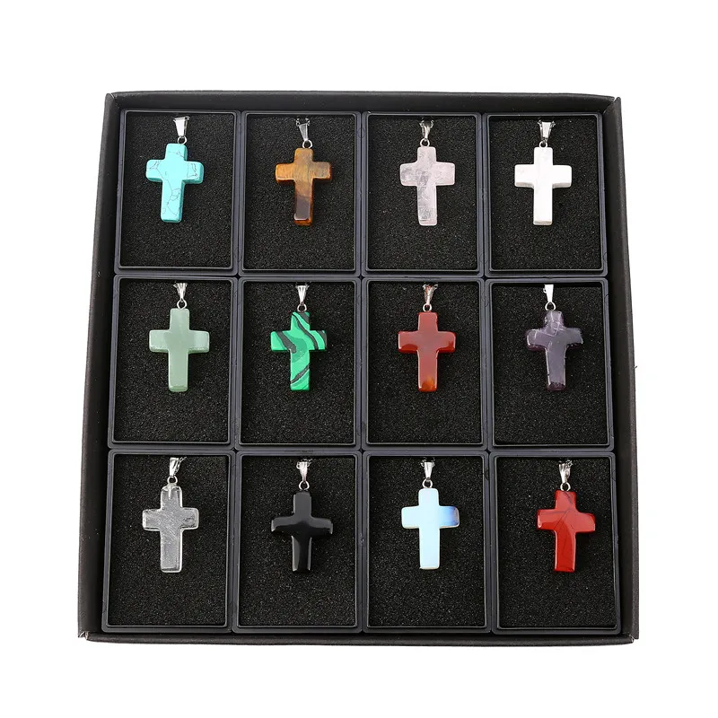 Metal Chain Choker Necklace Rose Purple Tiger Eye Opal Real Natural Quartz Stone Cross Drop Pendant Necklaces For 2018 | Украшения и