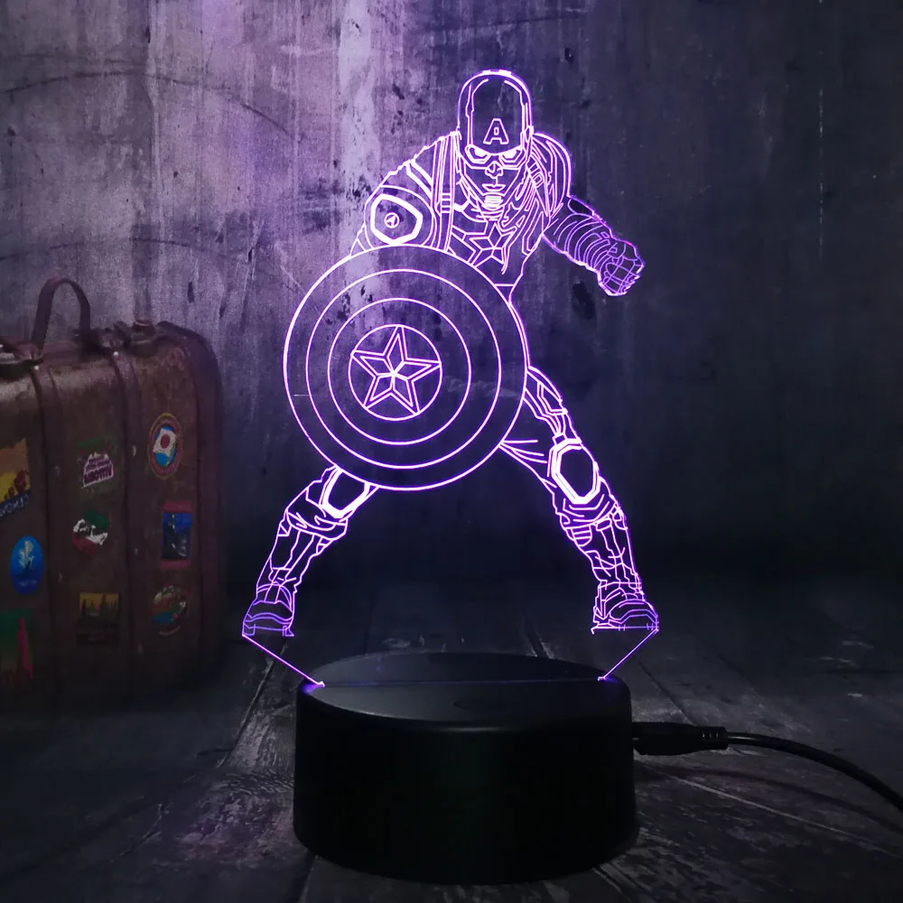 Крутая Новинка Marvel Мстители Капитан Америка ночной Светильник детская игрушка 3D