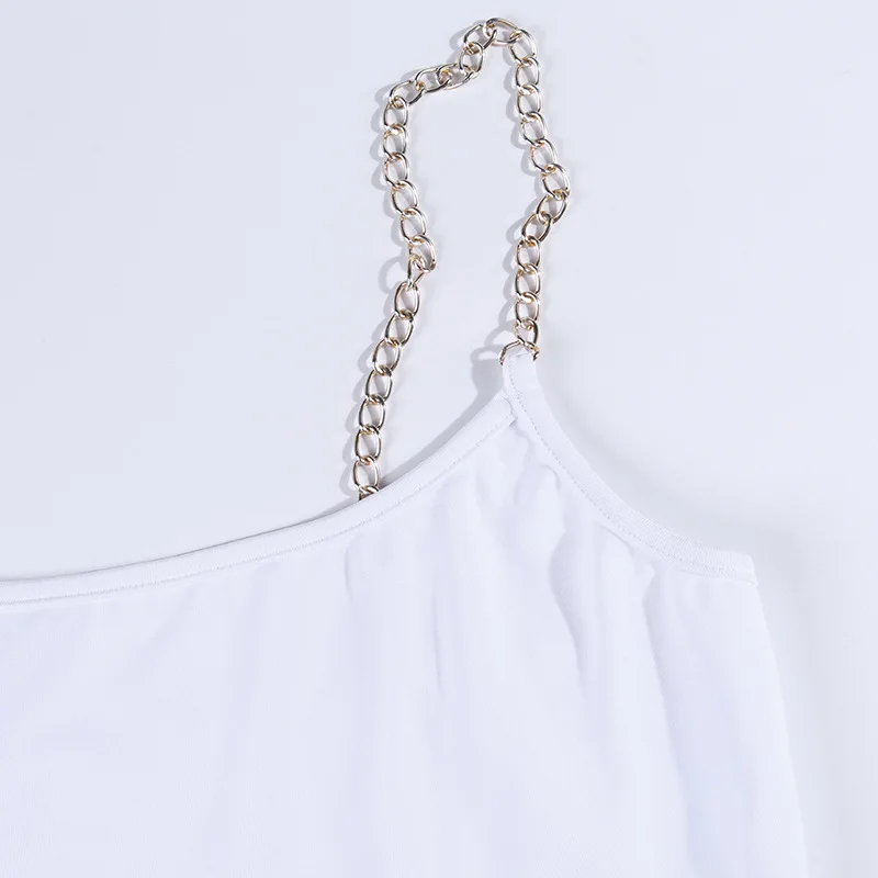 CamKemsey Summer Bodycon Sexy Club Dress Women 2019 Fashion Golden Chain Spaghetti Strap Cut Off Backless Sheath Party Dresses | Женская