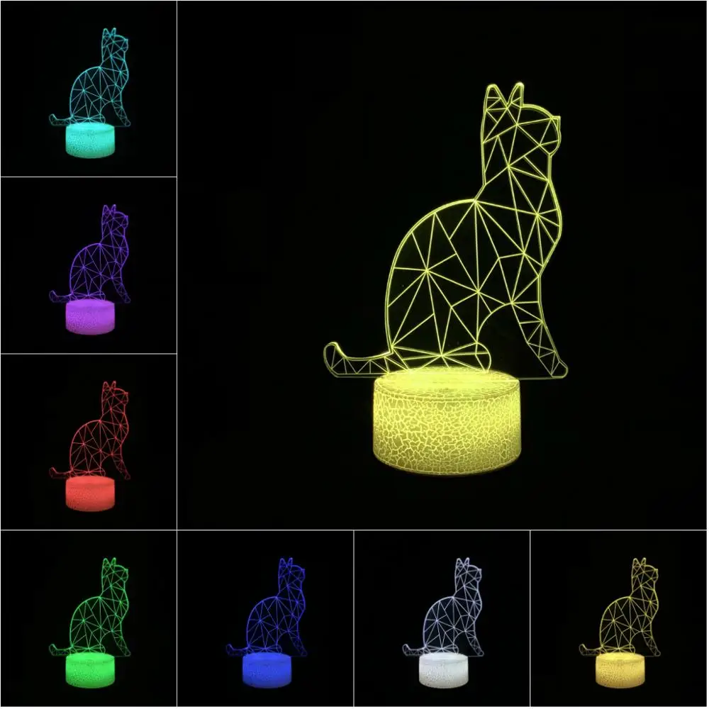 Животный Кот 3D светильник ing RGB LED USB настроение детский ночной Светильник