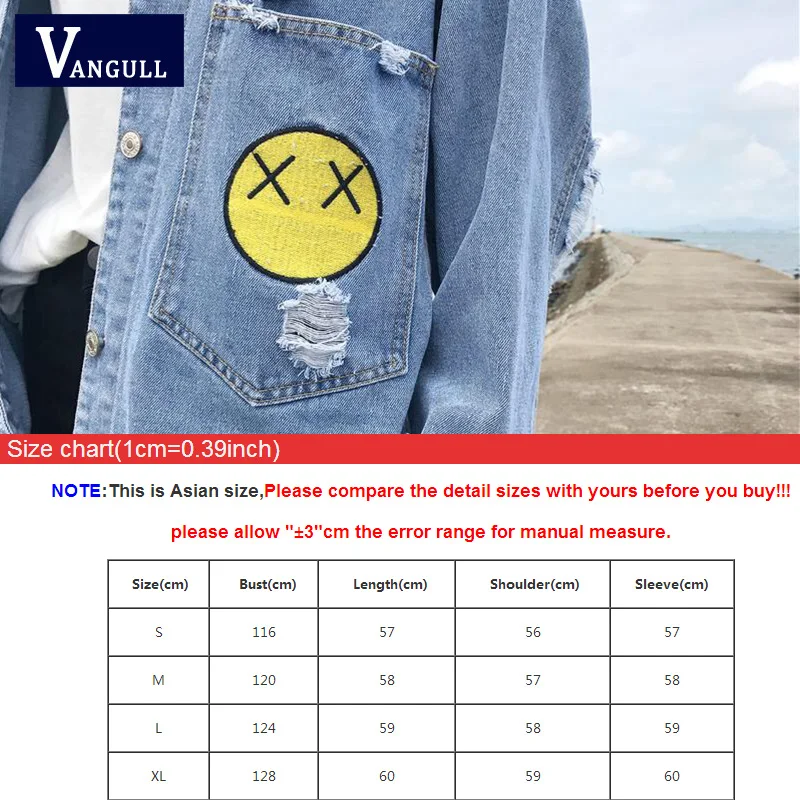 

Vangull Jeans Jacket Women Loose Bomber Jacket Oversize Holes Denim Jacket Lady Elegant Vintage Coats Jackets 2019 New Basic