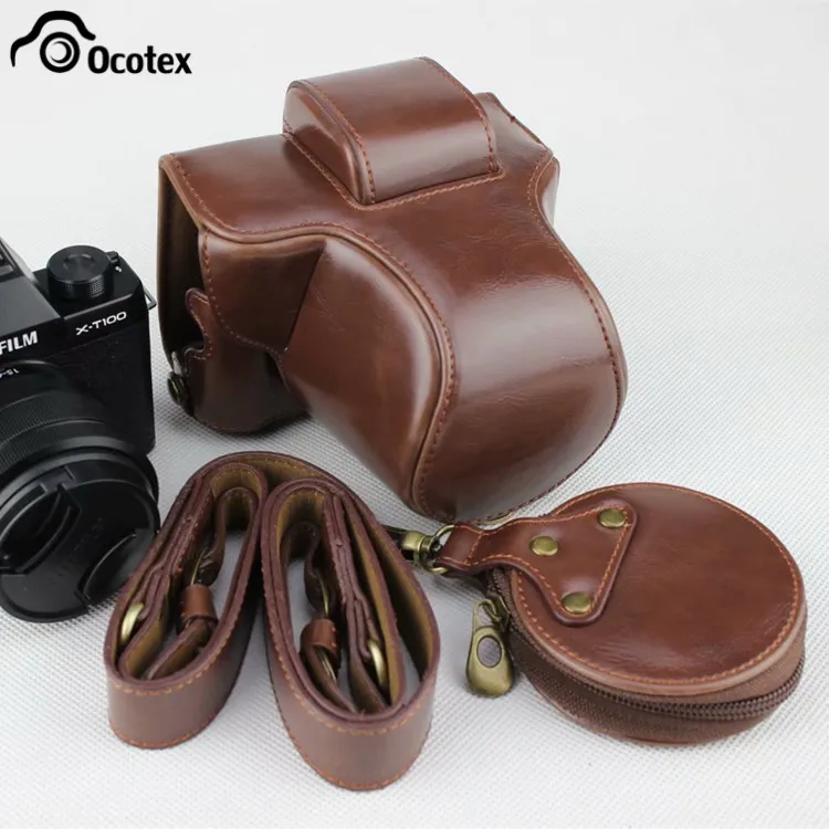 Ocotex роскошная сумка для камеры из искусственной кожи для Fujifilm Fuji XT100 XT-100 защитный чехол с батарейным отсеком+ ремешком