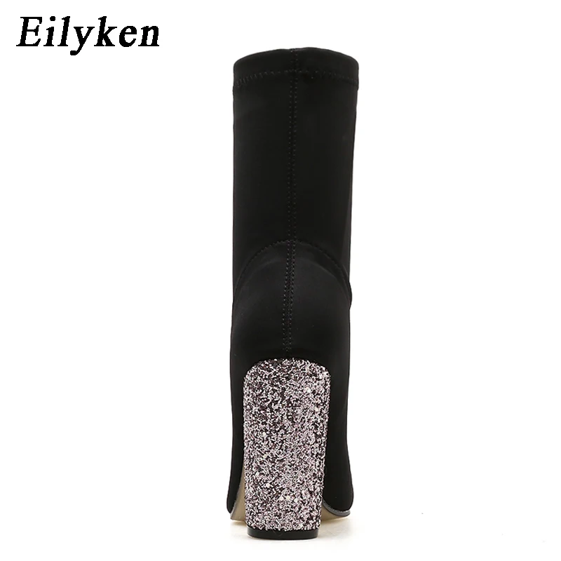 Eilyken; Новинка года; сезон осень-зима; женские сапоги из эластичной ткани; Модные ботильоны с круглым носком; шикарные женские сапоги-носки на высоком каблуке