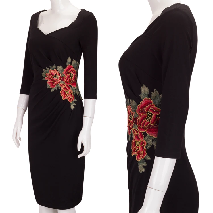 Весна Осень Элегантный Современный Вышивка Повседневная Дизайн Three Четверти