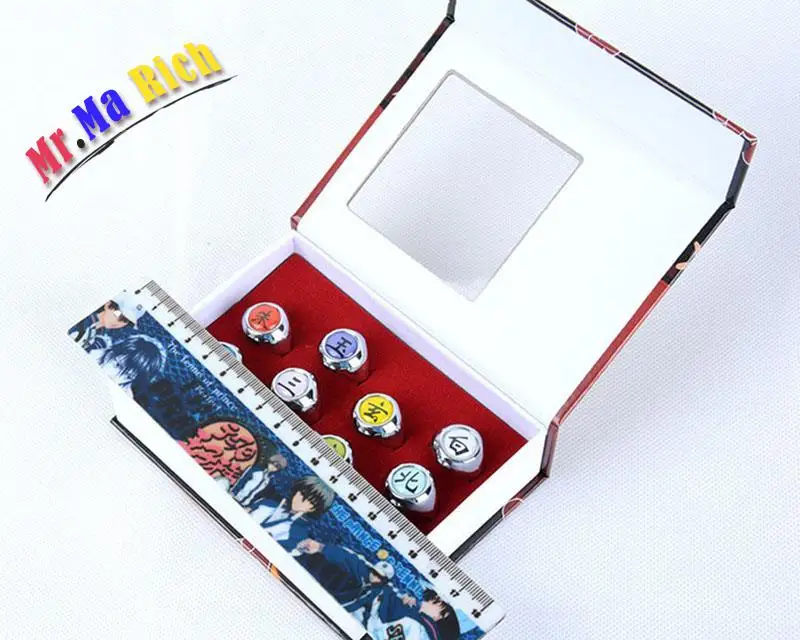 10 шт./комплект аниме Наруто акасуки память Anello Figura Modello Matel Anelli Uchiha Itachi 2 см|uchiha