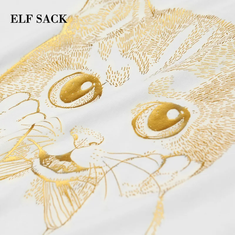 ELFSACK 2019 весенние негабаритные футболки женские повседневные короткие с принтом