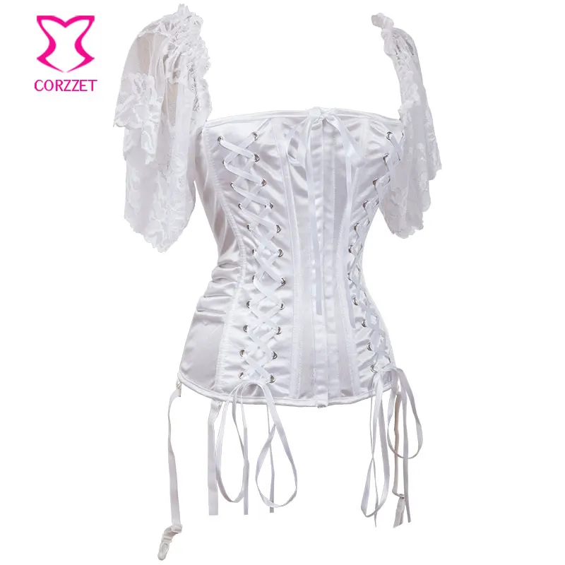 Белый кружевной корсет в викторианском стиле Corzzet с коротким рукавом и завязкой