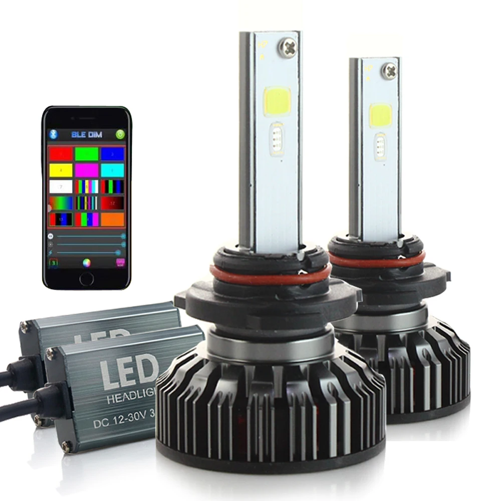Dyoung 2 шт. h7 h4 RGB фара Лампа Комплект лампы H8 H11 H13 9005 9006 СВЕТОДИОДНАЯ Фара Bluetooth телефона управление светом звуком с can-bus