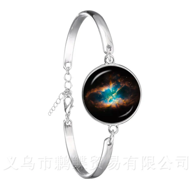 Galaxy Nebula Bracelet Glass Cabochon Solar System 18mm Dome Planet Universe Classic Silver Plated Bangle | Украшения и