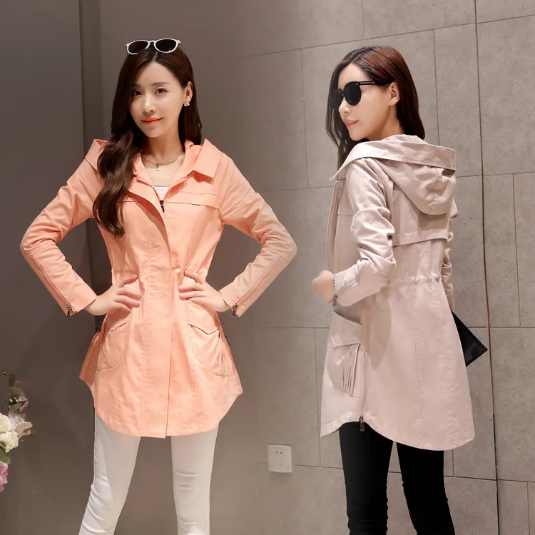 Осенне-зимняя ветровка для женщин тренчкот с капюшоном длинное хлопковое