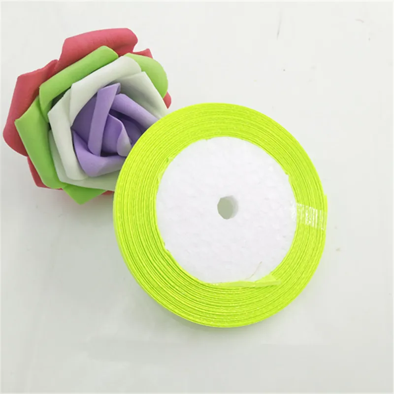CD-10Fluorescent gre 25 ярдов/рулон 6 мм Ширина красочные шелковые атласные ленты Свадебная вечеринка украшения подарок ремесло тканевая лента для шитья ткань ленты DIY - Цвет: CD-10Fluorescent gre