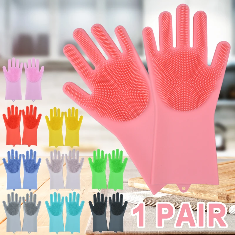 SJ пищевые силиконовые перчатки для мытья посуды силиконовая рукавица с - Фото №1