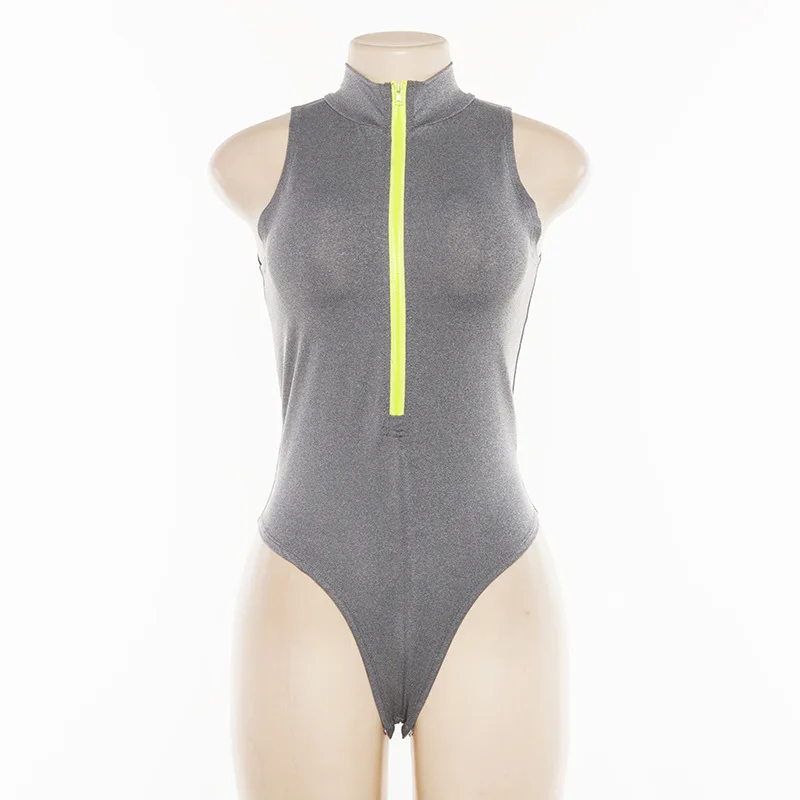 Missufe лето без рукавов молнии боди сексуальные пуловеры комбинезон женский