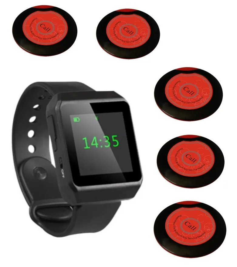 Free shiping! Watch pager nurse watch button 5 pcs waiter caller table bell wireless calling system service | Компьютеры и офис