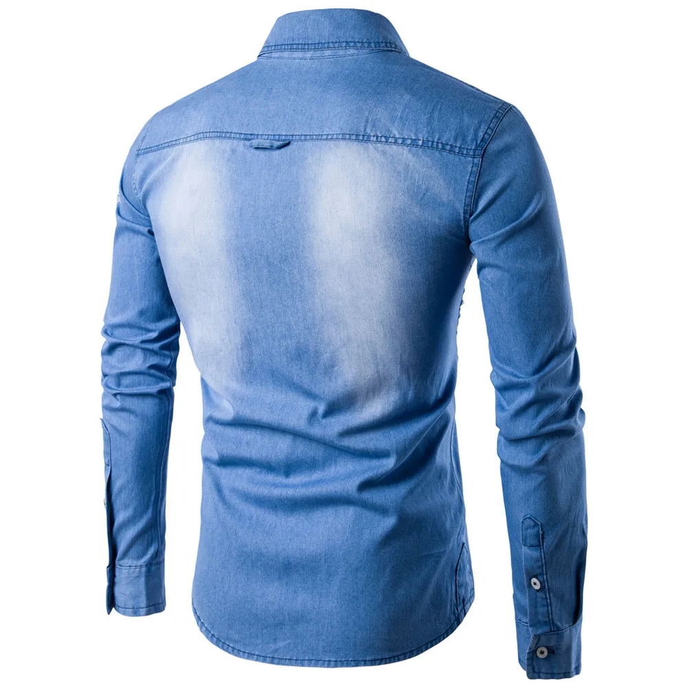 Корейские мужские джинсовые рубашки 3XL красивые хлопковые теплые в стиле пэчворк