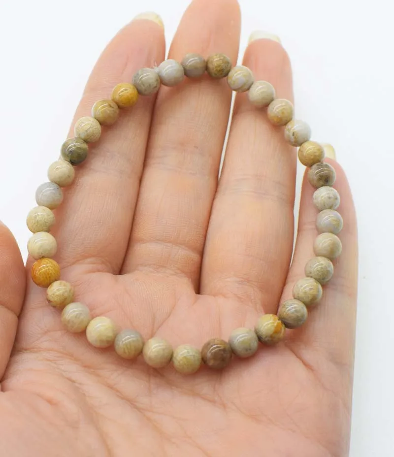 

coral gemstone round 6mm bracelet 7.5inch FPPJ wholesale beads nature gemstone