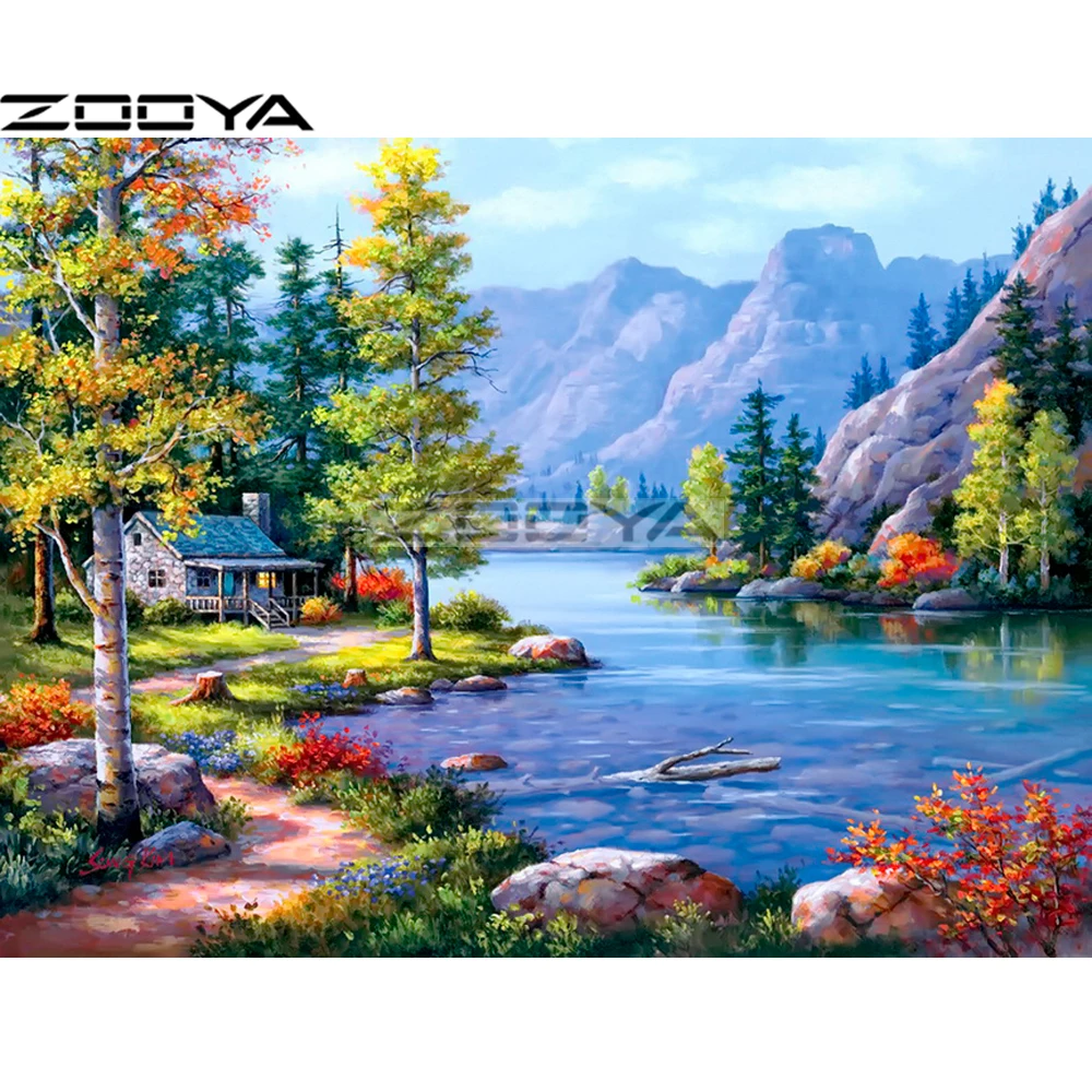 

ZOOYA Needlework Diamond Painting Full Drill Diamond Embroidery Handmade Set For Embroidery Mountain Water Mosaic Pattern R1880