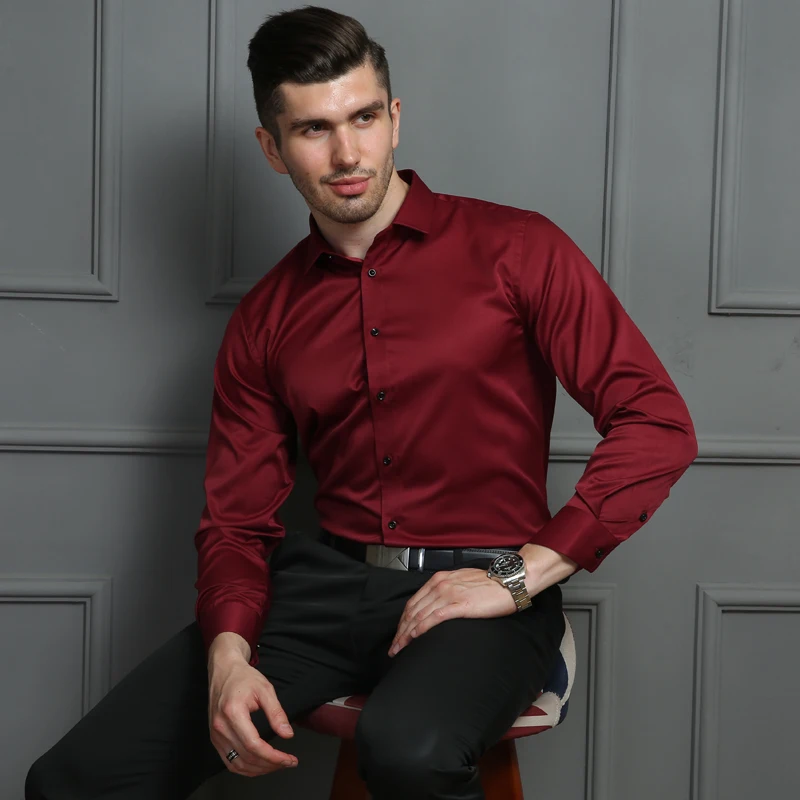 Мужская винно-красная рубашка из бамбукового волокна с отложным воротником |