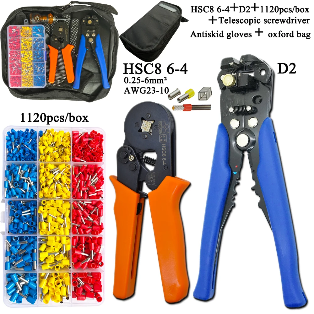 HSC8 Pliers Kit D2 Wire Cutting Tube Type Terminal Box Electrical Clamp Tool Yellow 6 4 0.25 6mm2|Плоскогубцы| |