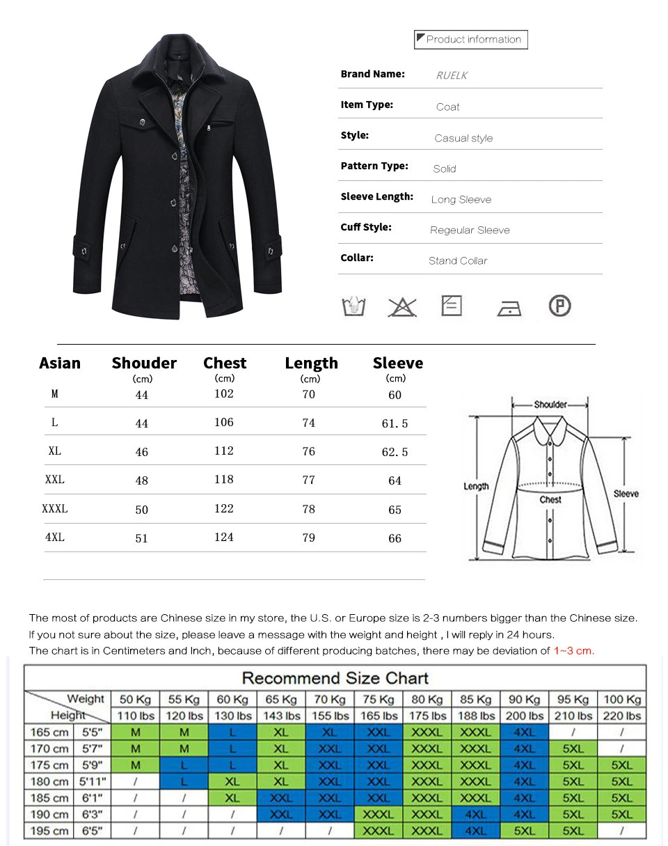 Mens Fashion Boutique Wool Pure Color Business Standing Collar Woolen Dust Coats / Male Quality Slim Leisure Trench Coats