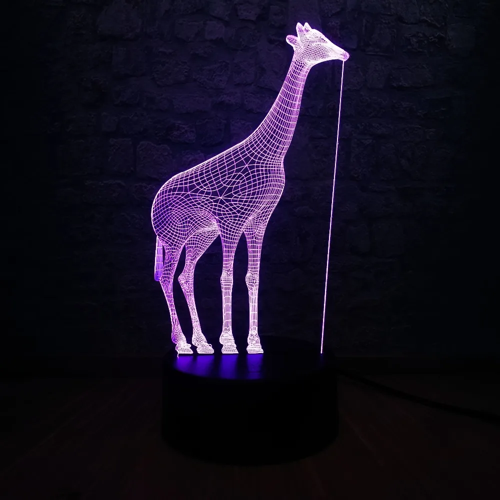 Африканский животный Жираф 3D USB светодиодный светильник 7 цветов меняющий