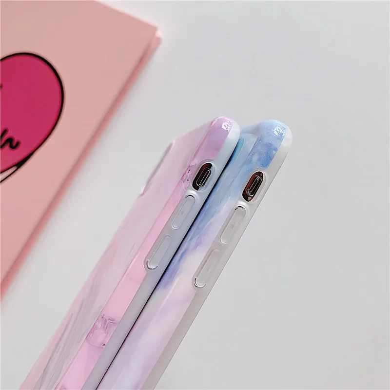 FLYKYLIN Purple Pink Marble Case For iphone 8 Plus 7 6 S 6S X XS Max XR Back Cover Glossy Soft IMD Silicon Phone Coque Cute Capa |