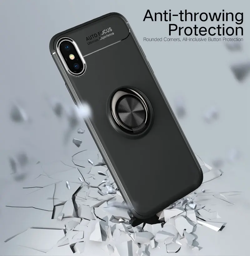 For iPhone XS MAX Case Funda XR Luxury Soft Silicone Cover X Plus Metal Finger Ring Holder Stand Cases |