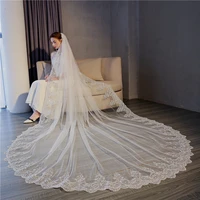 best sale 3m and 5m lace edge two layer chapel wedding veil lace applique bridal veils with comb