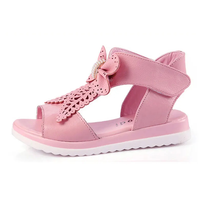 Princess Genuine Leather Sandals Size 26-37 Pink White Flats Beach Shoes Bowknot Flower High Quality Fashion Sandalias | Детская одежда