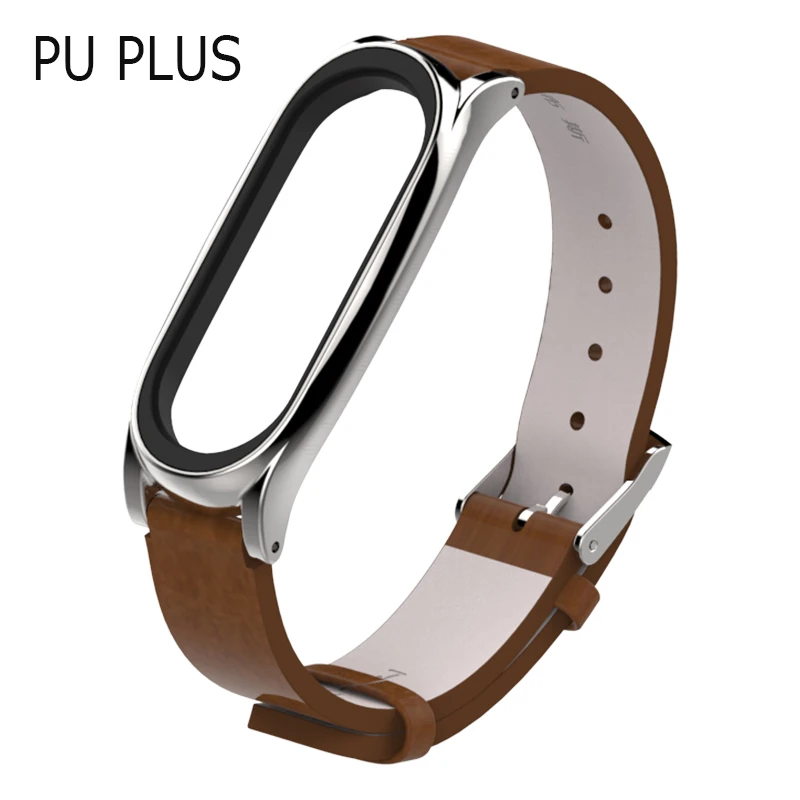 PU plus-brown Для mi Band 3 ремешок с металлической рамкой из искусственной кожи ремешок для Xiaomi mi Band 3 Аксессуары для смарт-браслета mi band 3 PU Plus кожаный ремешок - Цвет: PU plus-brown