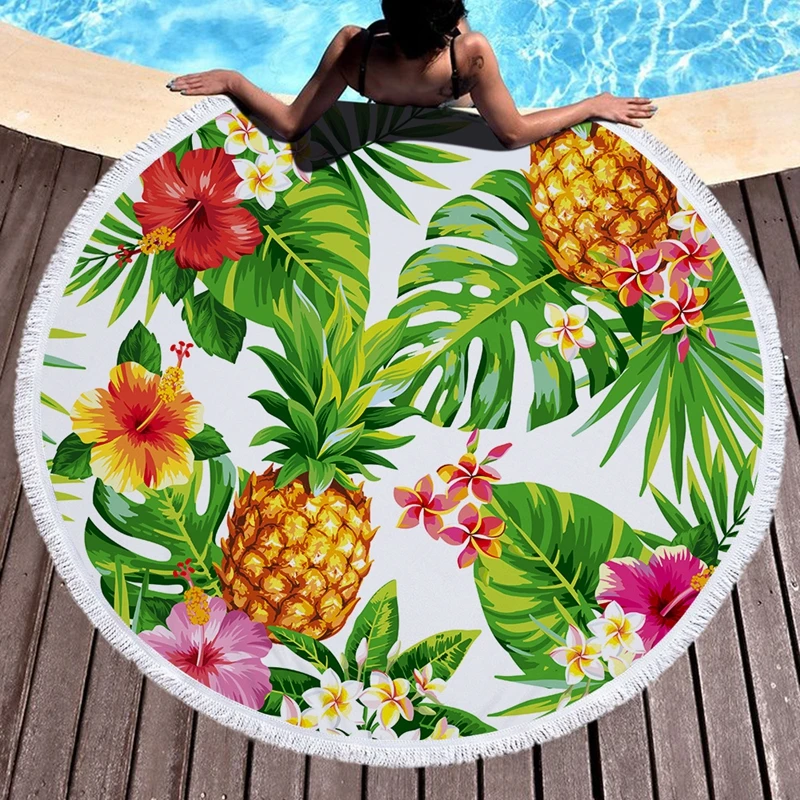American Flowers Tapestry Round Large 150cm Beach Towel For Adults Wall Hanging Microfiber Bath With Tassel Throw Yoga Mat |