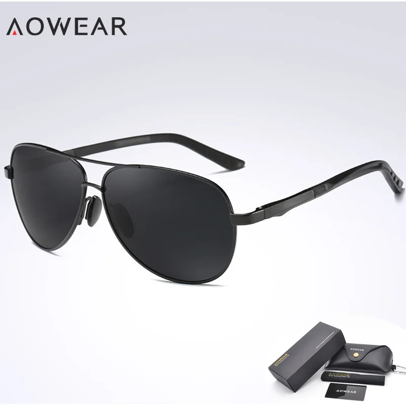 C3 Black Black Lens AOWEAR, Классические поляризованные солнцезащитные очки, мужские, Ретро стиль, лучи, очки, алюминий, магний, очки, покрытие, зеркальные очки, рождественские подарки - Цвет линз: C3 Black Black Lens